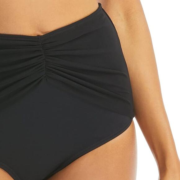 Coco Reef Women Solid Black Pleated Diva High-Waist Swim Bikini Bottoms Size XL - Picture 2 of 3